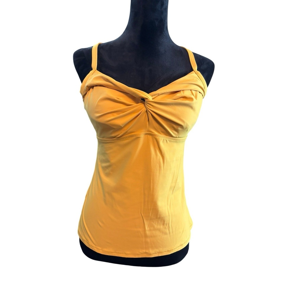 Athleta Twist Top Tankini ‎ Women's 36 B/C Mustard Yellow Swimsuit Cross Strap